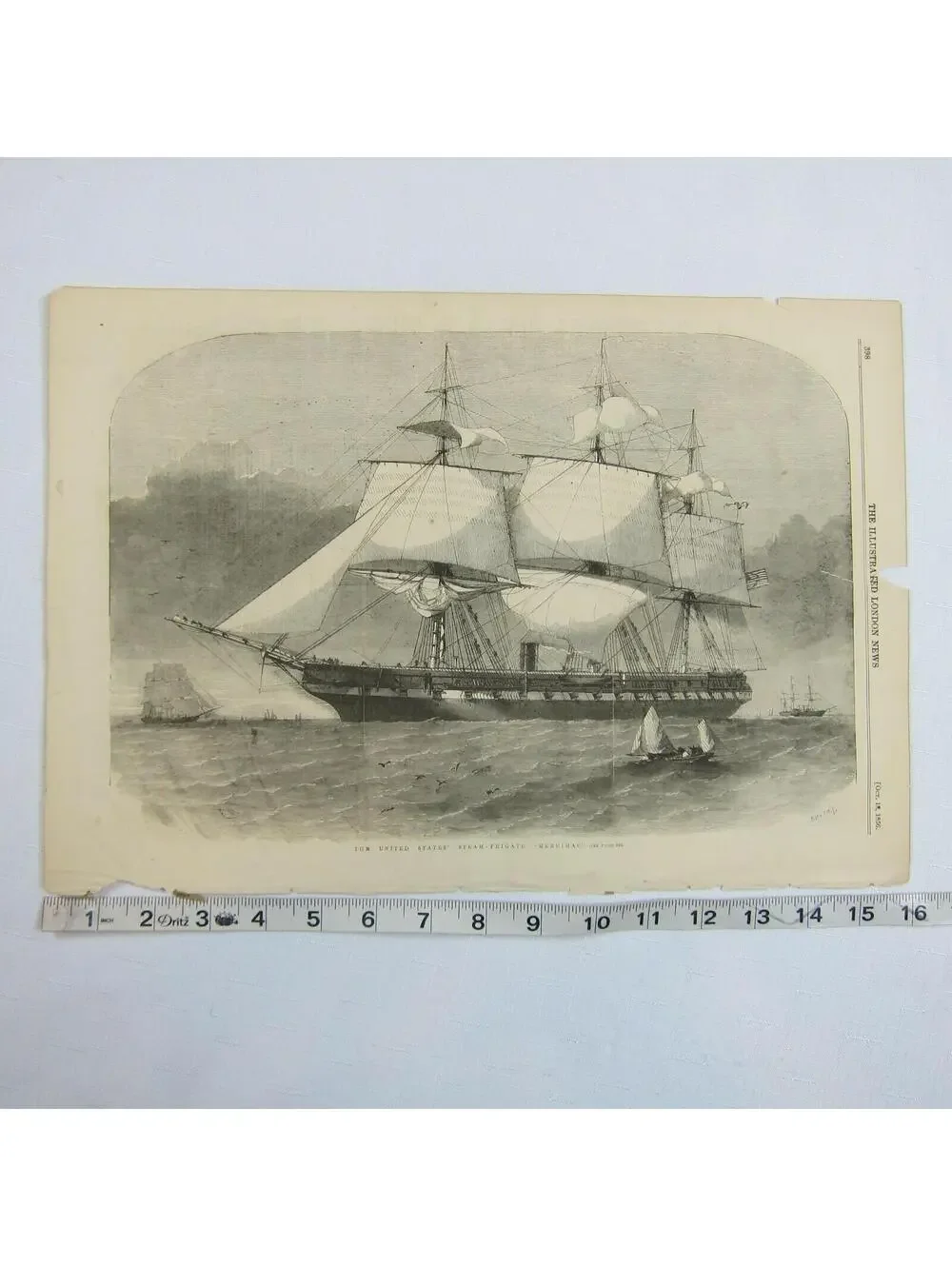 Antique 1856 Print The United States Steam Frigate Merrimack Naval Ship Seascape